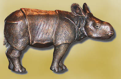 Juvenile Indian Rhinoceros "ALBRECHT" as a naturalistic bronze sculpture