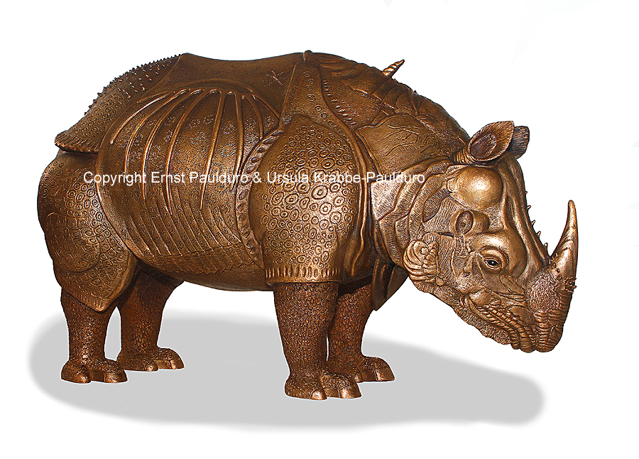 Dürer Rhinocerus in Bronze by Ernst Paulduro and Ursula Krabbe-Paulduro
