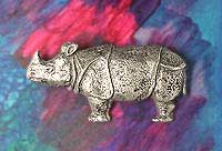 Indian Rhinoceros as brooche in silver, single edition piece 