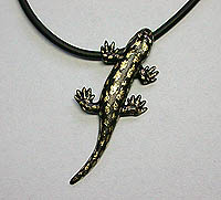 Fire salamander as pendant in patinated bronze